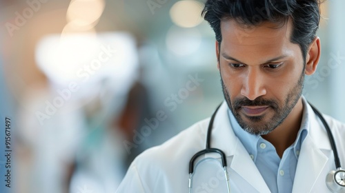 Doctor Examining Patient Records in Modern Hospital Setting
