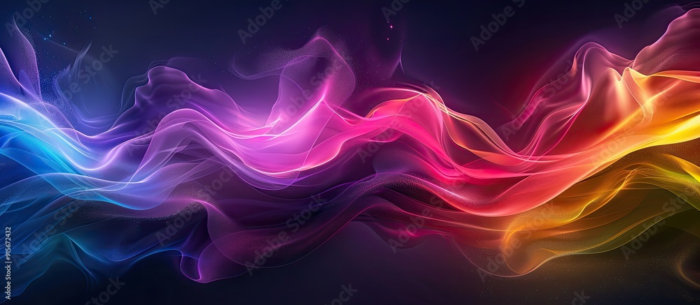 Dark textured color gradient wave background featuring purple red yellow blue and green colors with an abstract design and black copy space Dark textured color gradient wave background featuring purple red yellow blue and green colors with an abstract design and black copy space