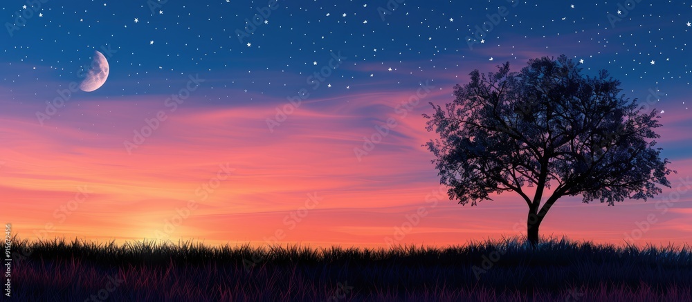Spring twilight sky and tree silhouettes. with copy space image. Place for adding text or design Spring twilight sky and tree silhouettes. with copy space image. Place for adding text or design