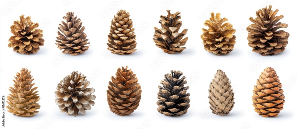 Collection of pine cones from different coniferous trees isolated on a white background. with copy space image. Place for adding text or design Collection of pine cones from different coniferous trees isolated on a white background. with copy space image. Place for adding text or design