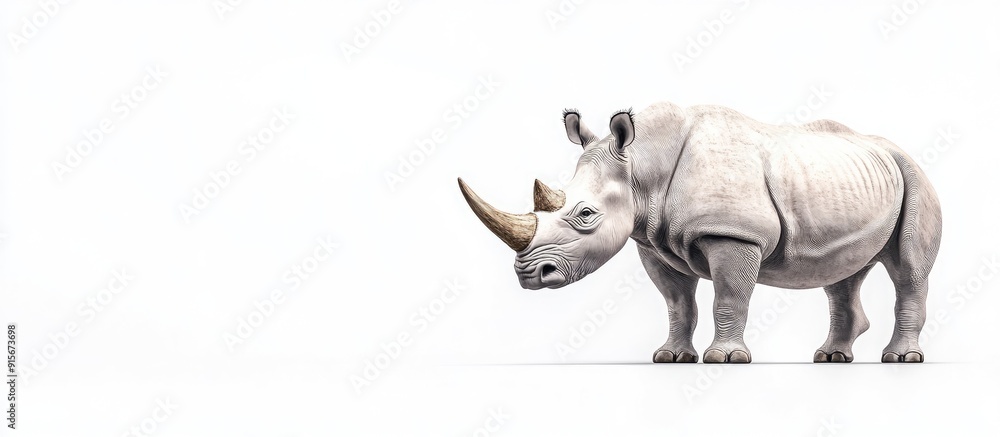Fototapeta premium Rhinoceros toy model concept against a white background. with copy space image. Place for adding text or design