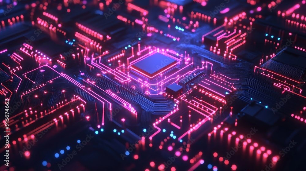 Glowing digital circuit board with cyber effects Glowing digital circuit board with cyber effects