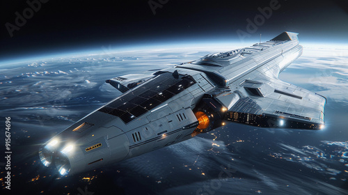 Fototapeta Naklejka Na Ścianę i Meble -  Futuristic Interstellar Spacecraft in Orbit