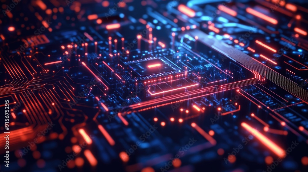 Glowing digital circuit board with cyber effects Glowing digital circuit board with cyber effects