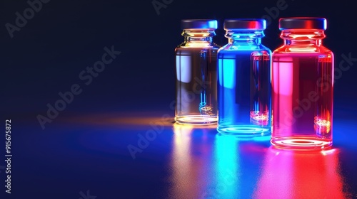 Glowing medical vials on a dark background
