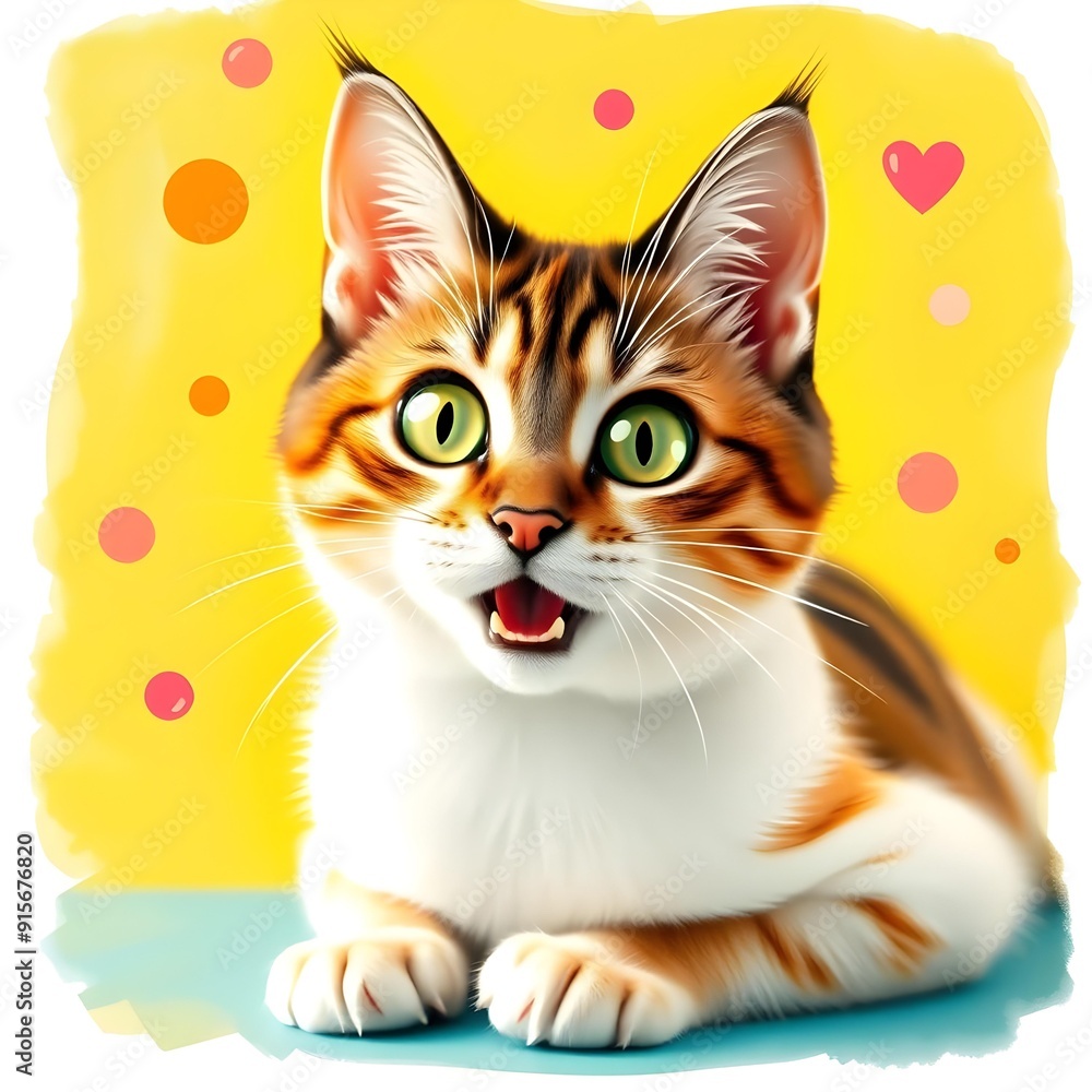 Fototapeta premium Fun, whimsical elements with bright colors and a sense of joy and creativity, cat 