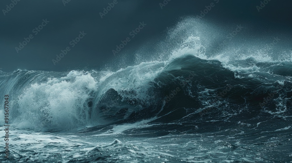 Raging Sea Waves in Stormy Weather Giant Wave Crashing and Splashing Turbulent Ocean During a Storm Realistic View Raging Sea Waves in Stormy Weather Giant Wave Crashing and Splashing Turbulent Ocean During a Storm Realistic View