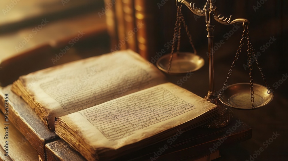 Detailed closeup of legal documents and scales, showcasing the meticulous nature of justice Detailed closeup of legal documents and scales, showcasing the meticulous nature of justice