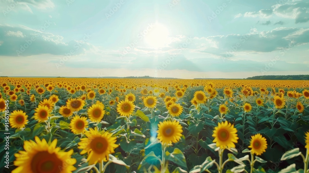 Obraz premium A vibrant field of sunflowers stretching towards the horizon.