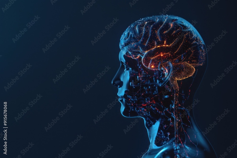 Obraz premium Human brain with glowing nerve connections and neural paths