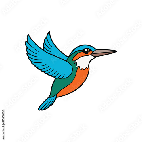 Flying kingfisher cartoon vector illustration on white background, perfect for clipart.