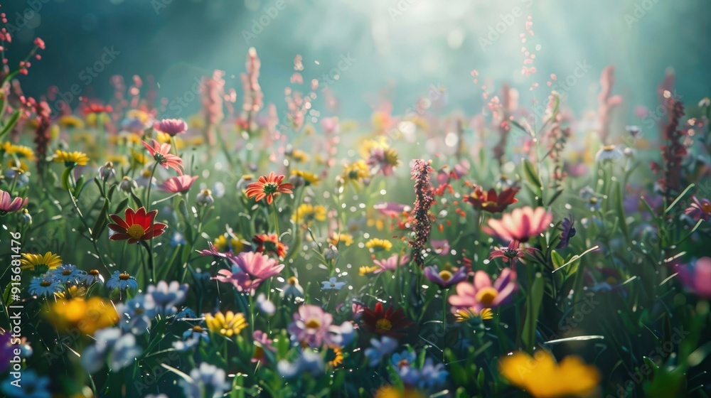 A vibrant meadow filled with blooming wildflowers. A vibrant meadow filled with blooming wildflowers.