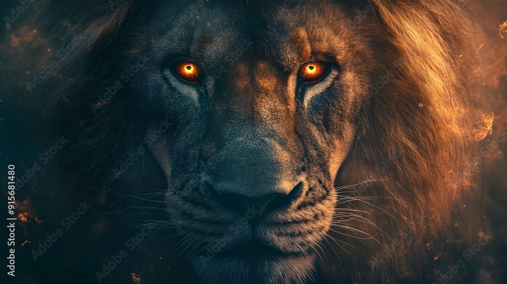 Mystical Lion with Third Eye of Wisdom and Insight in Landscape Mystical Lion with Third Eye of Wisdom and Insight in Landscape