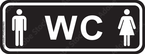 Male and female WC toilet direction sign on isolated white background, black and white color