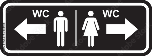 Male and female WC toilet direction sign on isolated white background, black and white color