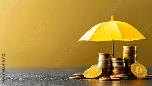 Wallpaper Mural Yellow Umbrella Shielding Stacks of Coins in Minimalist Style Torontodigital.ca