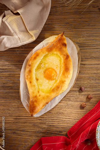 Delicious Traditional Adjarian Khachapuri with Egg – Authentic Georgian Cuisine photo