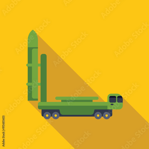 Military truck with a ballistic nuclear missile standing on a launch position
