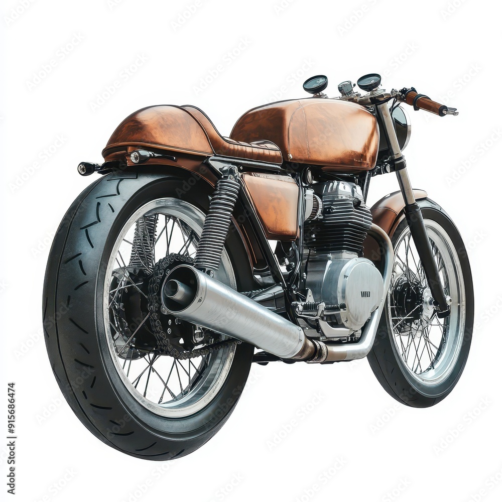 Classic cafe racer motorcycle on a white background showcasing its vintage design Classic cafe racer motorcycle on a white background showcasing its vintage design