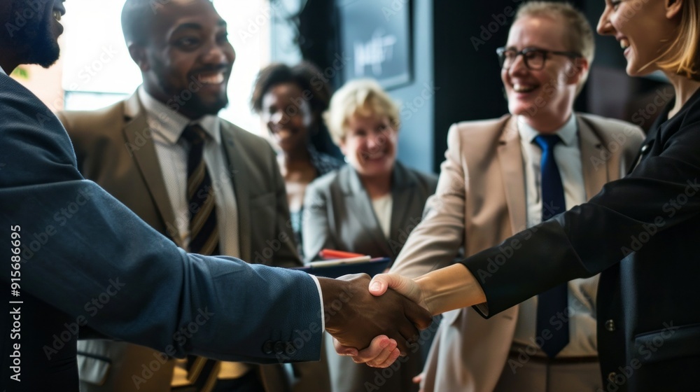 A group of people shaking hands in a business setting A group of people shaking hands in a business setting