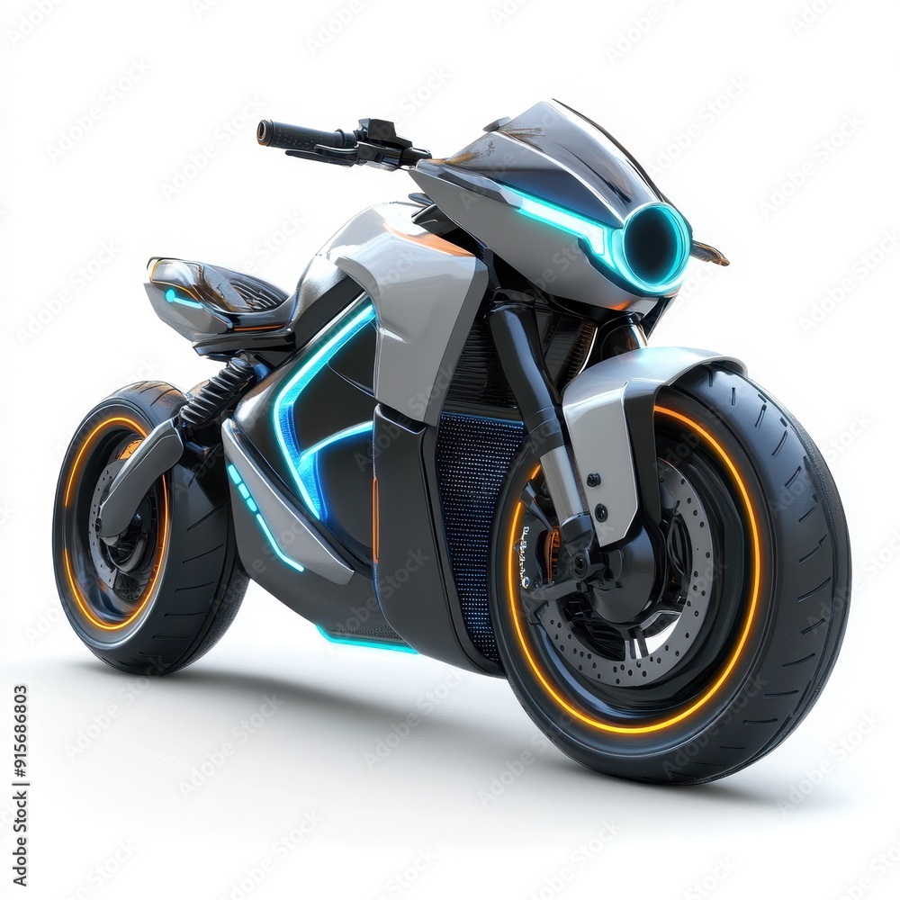 Electric motorcycle on a white background showcasing modern design and technology Electric motorcycle on a white background showcasing modern design and technology