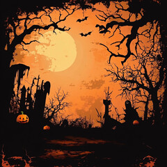 scary spooky halloween season, monster skull and crossbones halloween witch with pumpkin, halloween and October background	