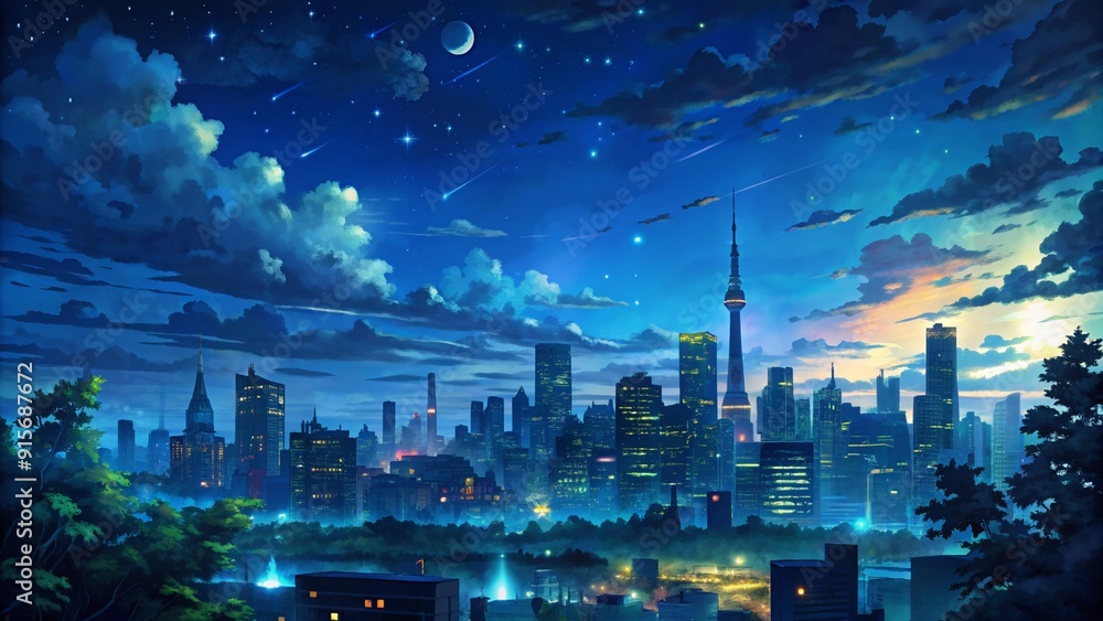 Fototapeta premium Cityscape at Twilight Illustration