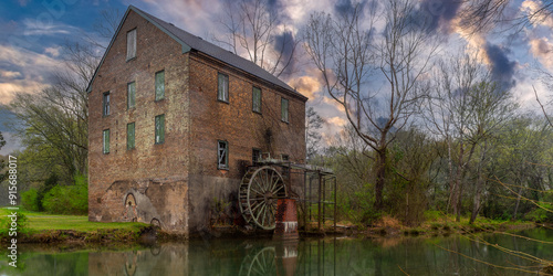 The Old Brick Mill in Lindale, Georgia, USA, is a rare surviving brick antebellum grist mill that was built around the 1830s. Its also known as Jones Mill, Hoss Mill, Silver Creek Mill, and Folly Mill