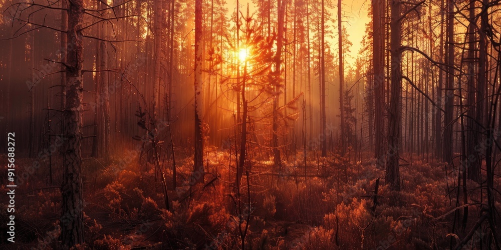 Fire damaged boreal forest with a predominance of pine species Fire damaged boreal forest with a predominance of pine species