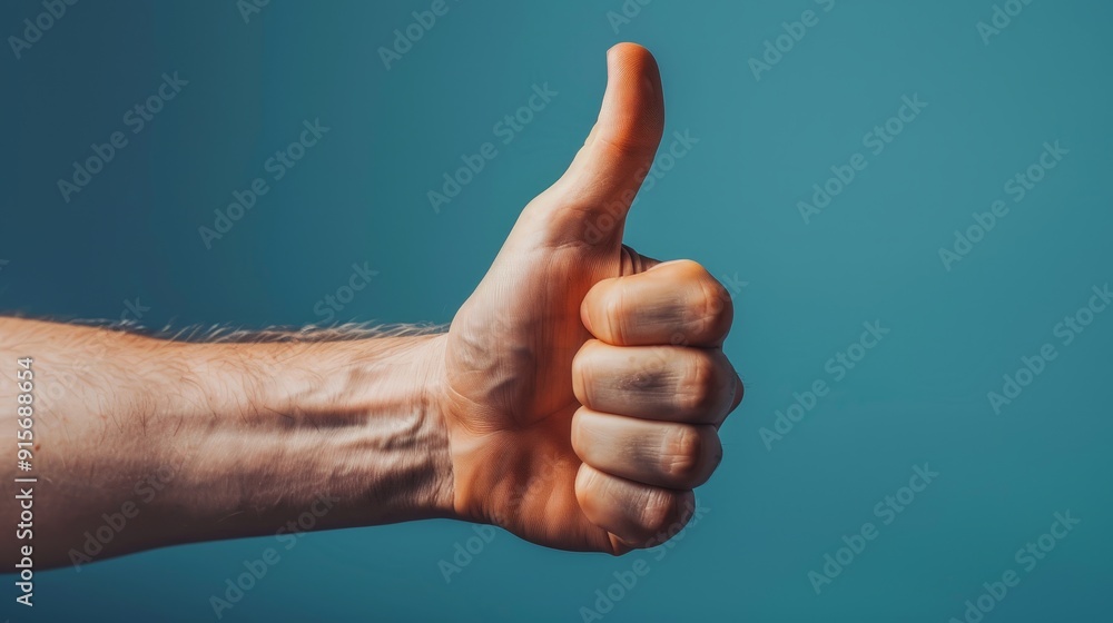 Create an image of a hand giving a thumbs-up gesture. Emphasize the positivity and approval conveyed by the gesture, with a focus on the positioning and expression.