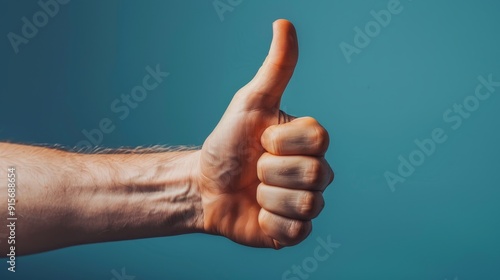 Create an image of a hand giving a thumbs-up gesture. Emphasize the positivity and approval conveyed by the gesture, with a focus on the positioning and expression.