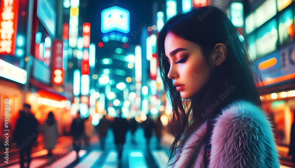 Night City Lights and Woman