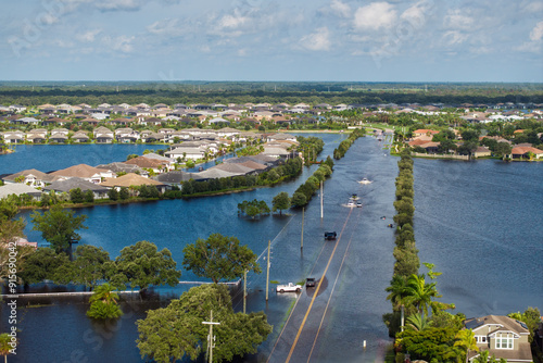 Wallpaper Mural Flooded Florida street with stuck car after hurricane Debby rainfall surrounded with water. Consequences of natural disaster Torontodigital.ca