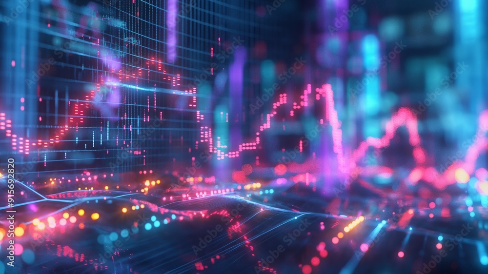 Closeup display background of colorful data and lights Closeup display background of colorful data and lights