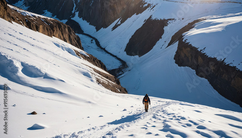 Airy Plateau Forgotten in Snowy Winter: The Pioneer's Jaunt Enveloped in Landslide photo