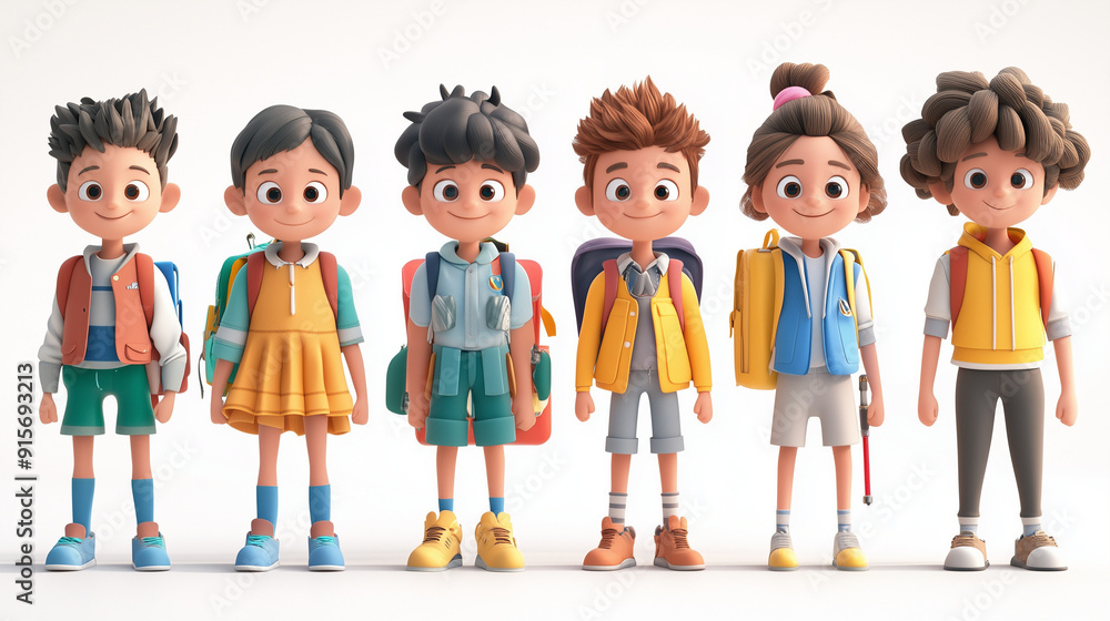A group of 3D cartoon schoolchildren in various colorful uniforms stands together on a white background, holding hands with big smiles, showcasing friendship and school diversity.
A group of 3D cartoon schoolchildren in various colorful uniforms stands together on a white background, holding hands with big smiles, showcasing friendship and school diversity.