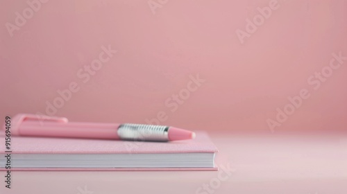Pink Notebook and Pen on Soft Pink Surface in Minimalist Setting