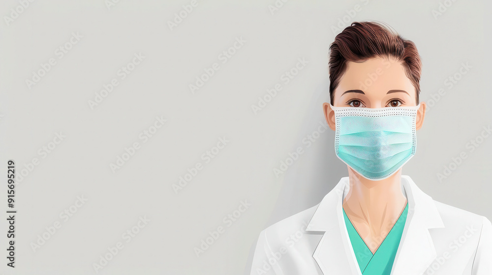 Healthcare professional wearing a mask, presenting a confident and caring demeanor in a clinical setting. Healthcare professional wearing a mask, presenting a confident and caring demeanor in a clinical setting.