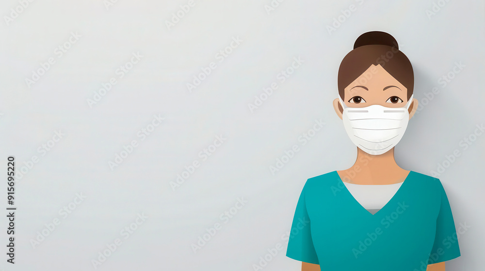 Illustration of a healthcare worker wearing a mask and scrubs, symbolizing safety and professionalism in medical settings. Illustration of a healthcare worker wearing a mask and scrubs, symbolizing safety and professionalism in medical settings.