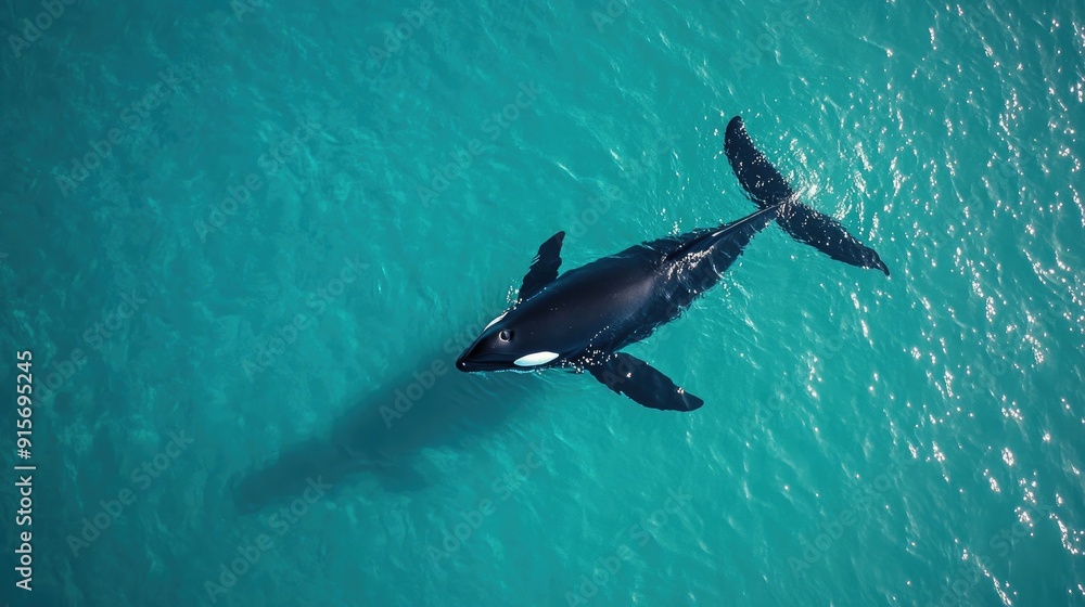 Fototapeta premium An Orca Swimming in Turquoise Waters