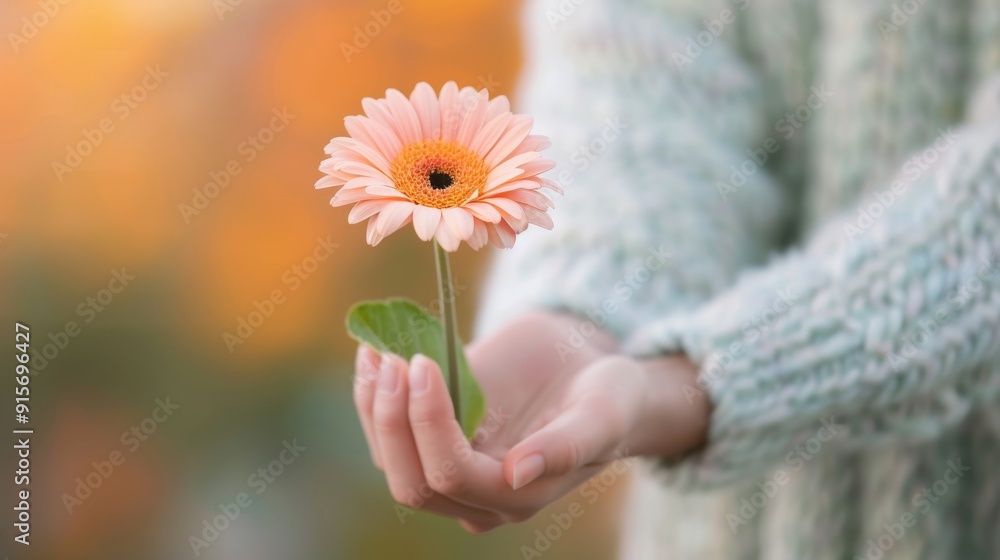Hands Holding Delicate White and Pink Flowers in Soft Natural Light Hands Holding Delicate White and Pink Flowers in Soft Natural Light