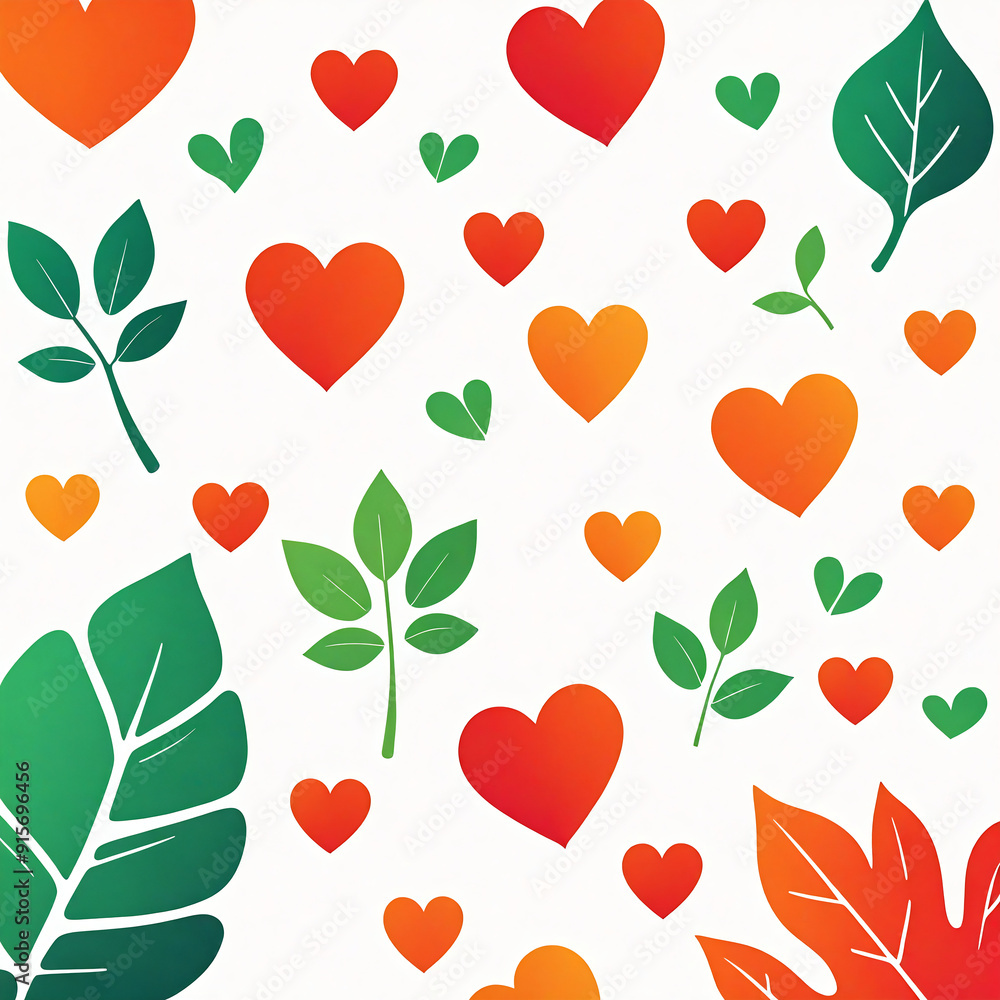 Seamless background with hearts and leaves Seamless background with hearts and leaves