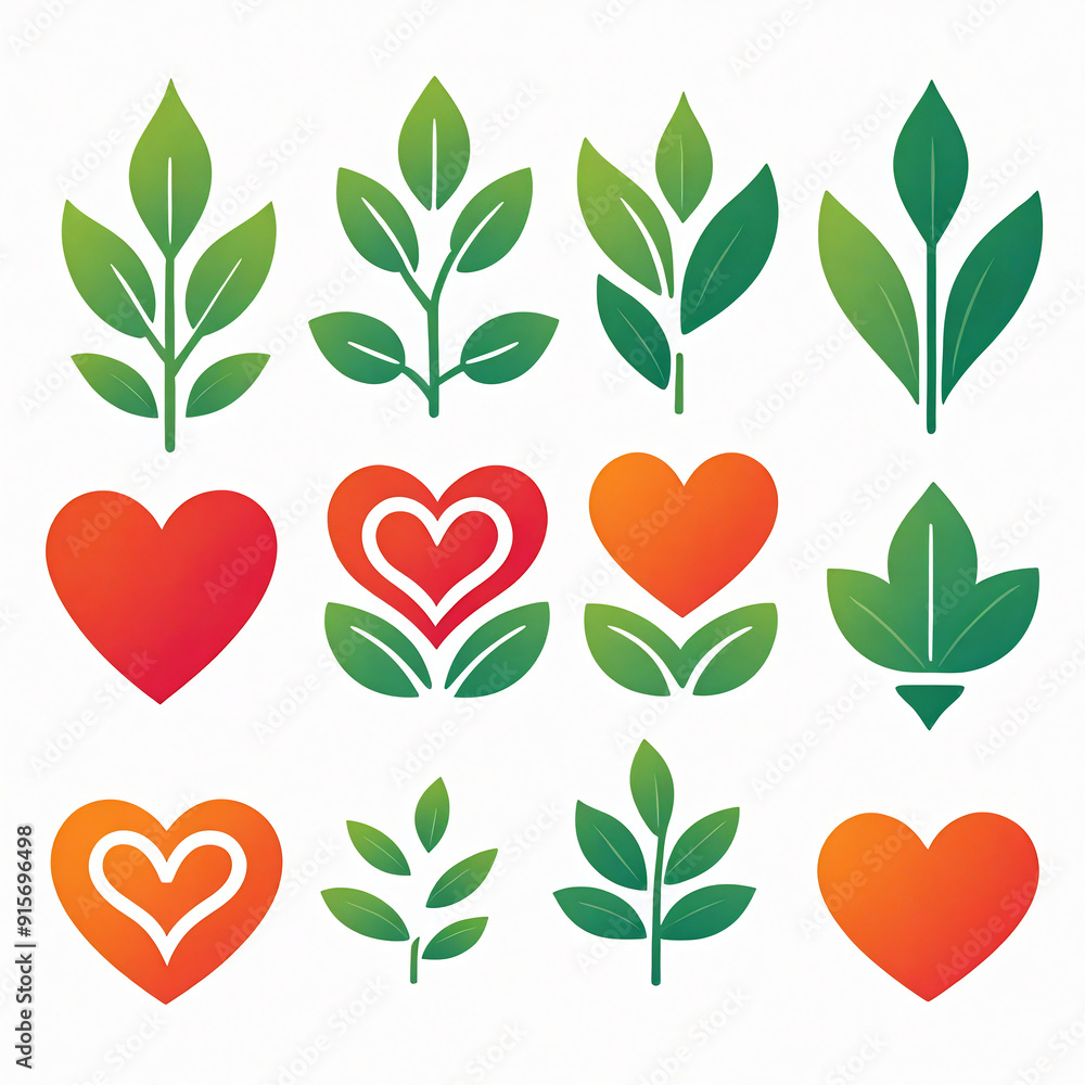 Nature's harmony heart and leaf symbols representing sustainability and growth Nature's harmony heart and leaf symbols representing sustainability and growth