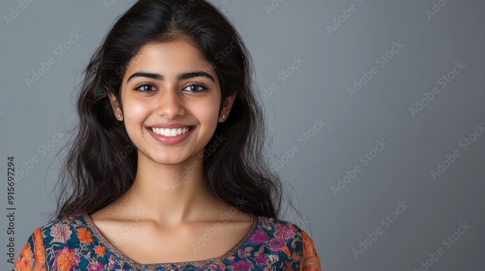 Young Indian model beams with joy, showcasing natural beauty and confidence Young Indian model beams with joy, showcasing natural beauty and confidence
