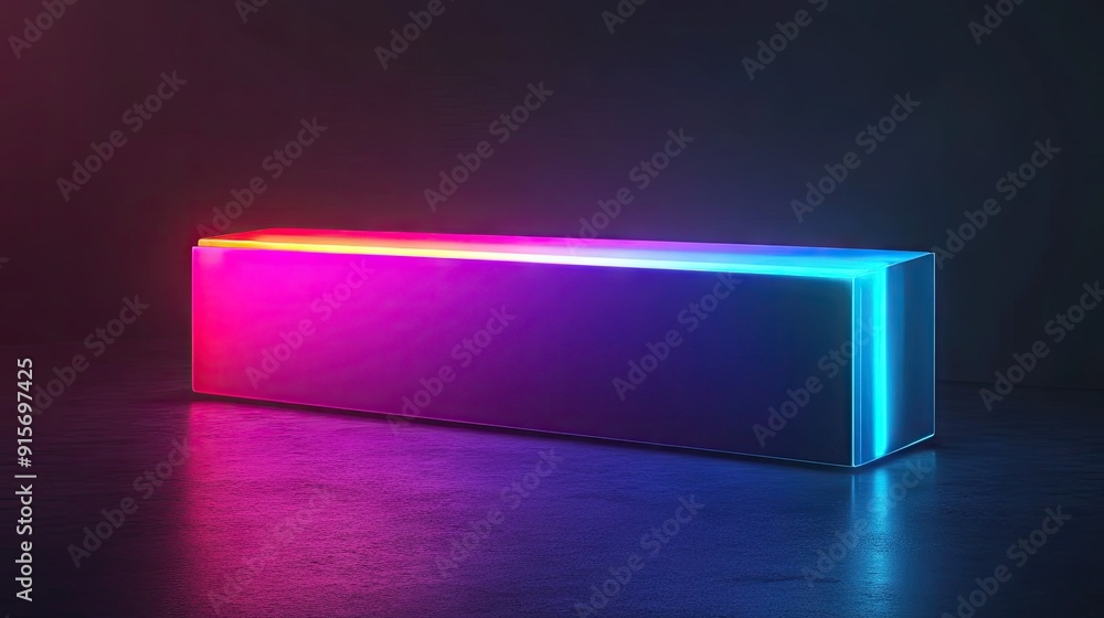 Obraz premium Glowing rectangular object with multicolored illumination creating an abstract effect against a dark backdrop.