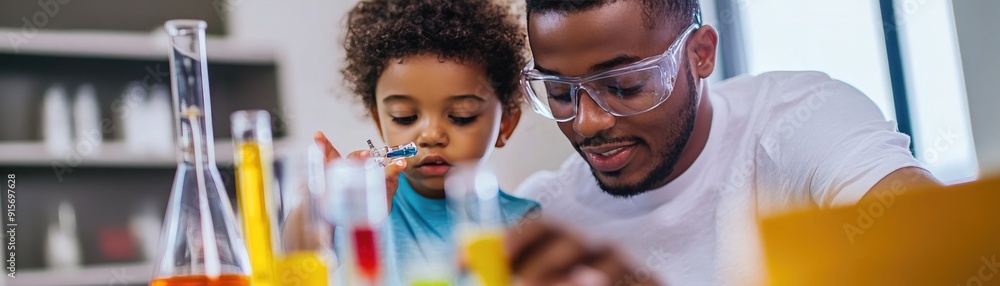 Parent guiding a child through a science experiment, showcasing curiosity and educational activities Parent guiding a child through a science experiment, showcasing curiosity and educational activities