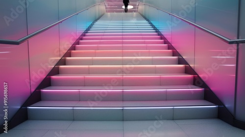 Neon-Lit Stairs in Urban Location at Night