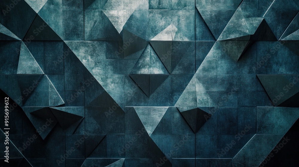 Abstract Geometric Wall with Teal Tones Abstract Geometric Wall with Teal Tones