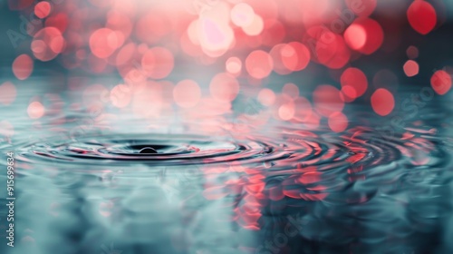 Ripples Created by Raindrops on Calm Water With Bokeh Background
