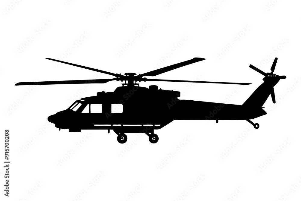 Military helicopter vector silhouette in white background Military helicopter vector silhouette in white background